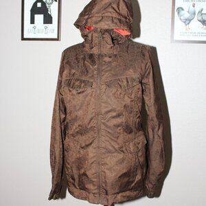 Burton Womens Ski Snowboard Jacket Coat Brown Floral Embossed Size Med EUC
